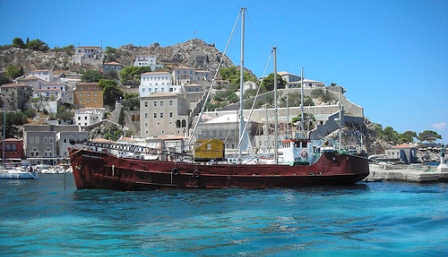 Hydra bay with boat