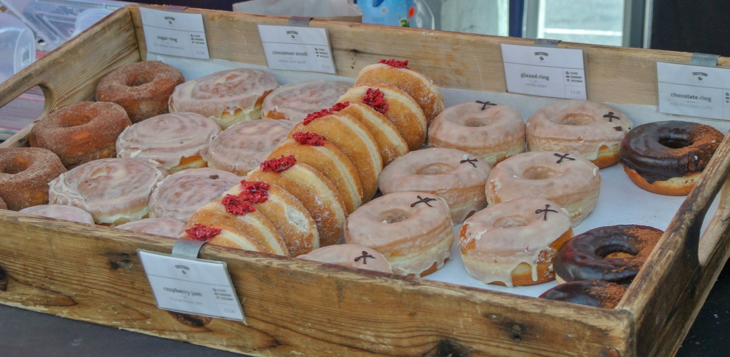Donuts stall in Broadway Market London